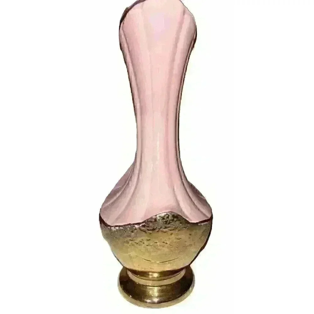VINTAGE 1940s 1950s SHINY WEEPING GOLD TEXTURED PINK VASE - Picture 4 of 6